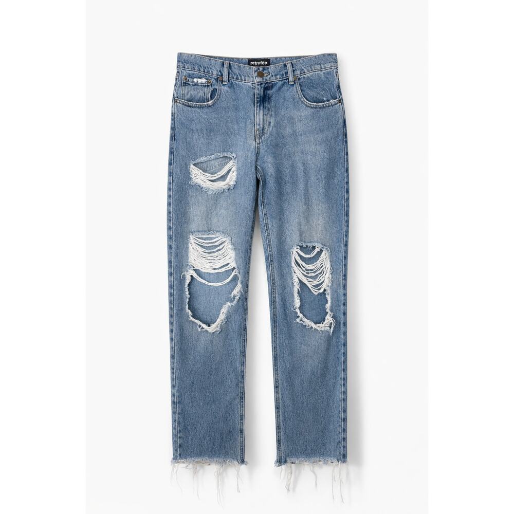 Retrofete Low Rise Distressed Straight Leg Baggy Jeans Sz 29